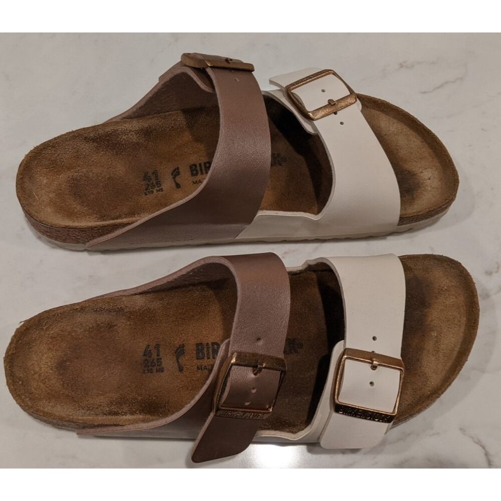 BIRKENSTOCK Arizona Split Birko-Flor Eggshell/Copper 2- Strap Sandal 41/10-10.5 - Picture 5 of 13